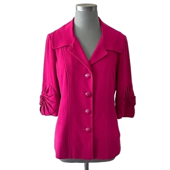 SIMPLY. CHLOE DAO Magenta Origami Trim Sleeve Blazer Women’s Dress Jacket - Picture 3 of 11
